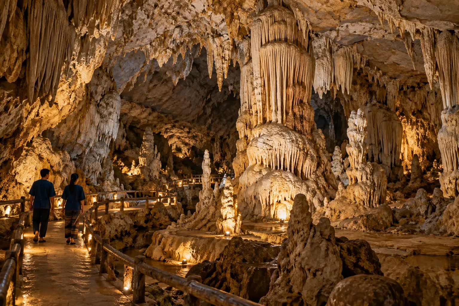 ภาพสร้างสรรค์ภายในถ้ำหินปูน เน้นรูปทรงและผิวของหินงอกหินย้อย