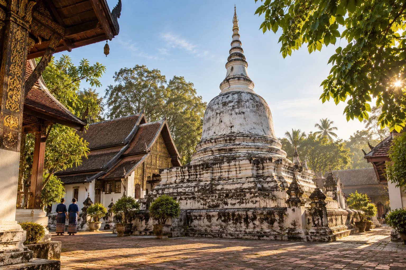 ภาพสร้างสรรค์มุมข้างของพระธาตุสีขาวทรงระฆัง
