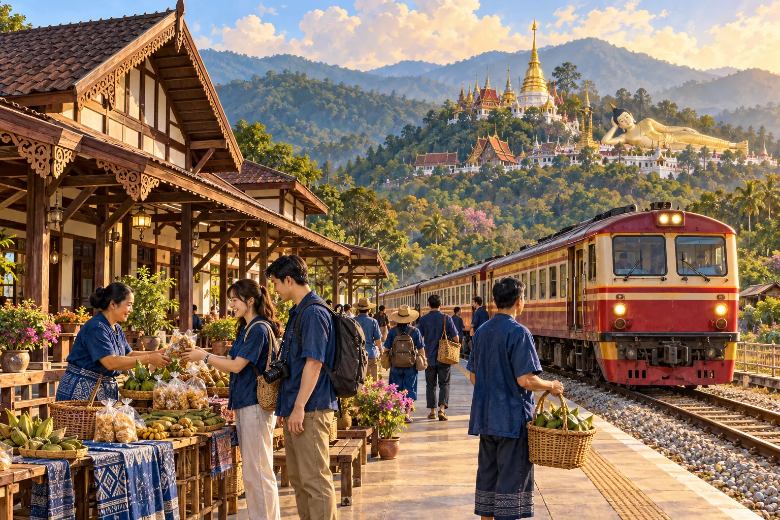 ภาพสร้างสรรค์วิถีชีวิตอำเภอเด่นชัย: รถไฟ • พระธาตุสุโทน