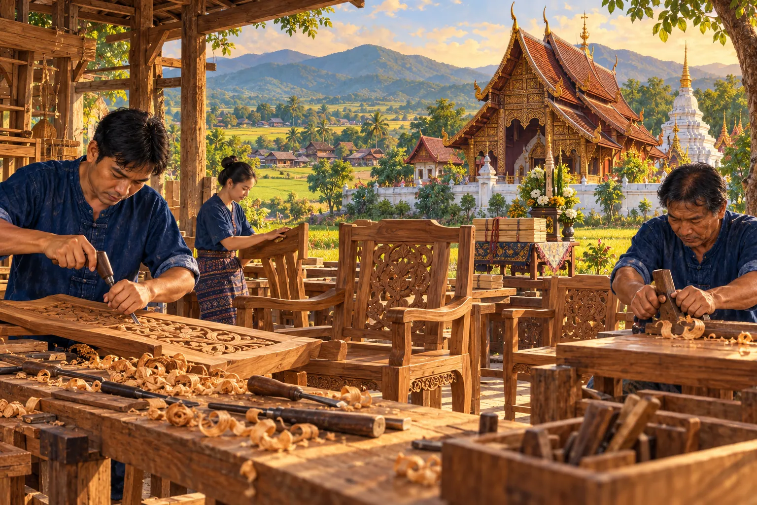 ภาพสร้างสรรค์วิถีชีวิตอำเภอสูงเม่น: งานไม้สัก • วัดสูงเม่น