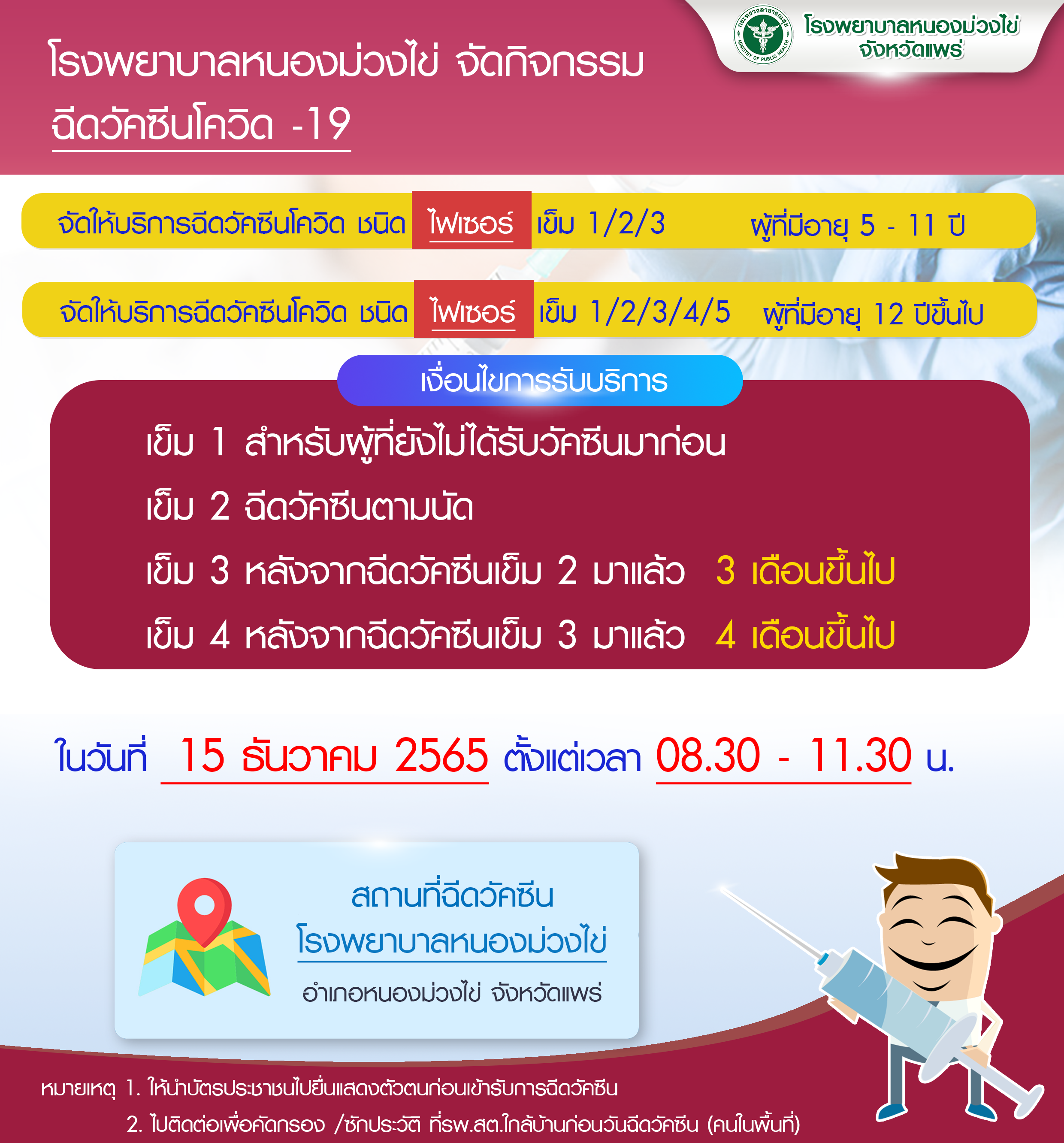 แผนการฉีดวัคซีน อ.หนองม่วงไข่ ประจำเดือน ธันวาคม 2565